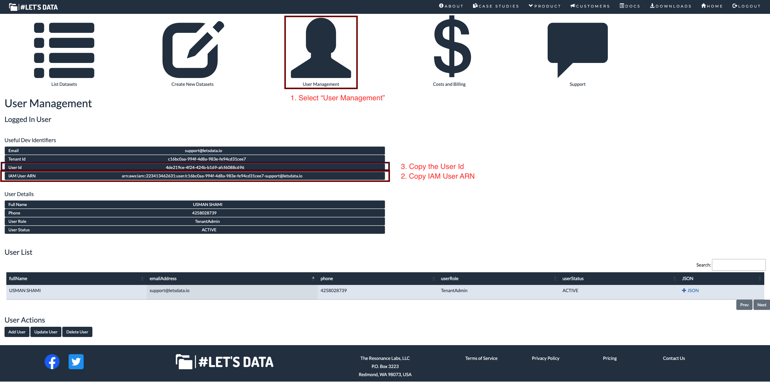 IAM user account ARN on the #Let's Data console